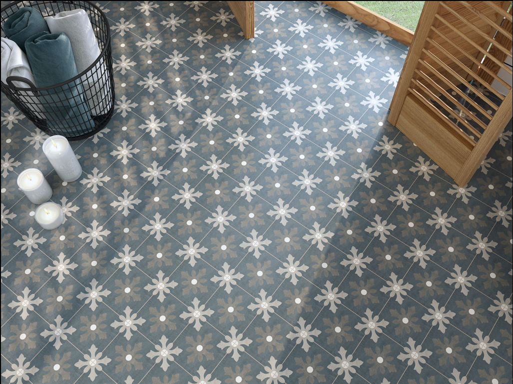 SOL CARRELAGE IMITATION CIMENT ANCIEN FLEUR VENDARGUES 34
