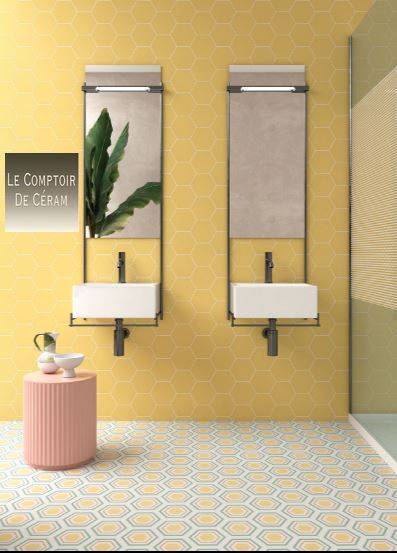 CARRELAGE HEXAGONAL JAUNE SOL ET MUR INTERIEUR ET EXTERIEUR 14 X 16 CM MONTPELLIER 34