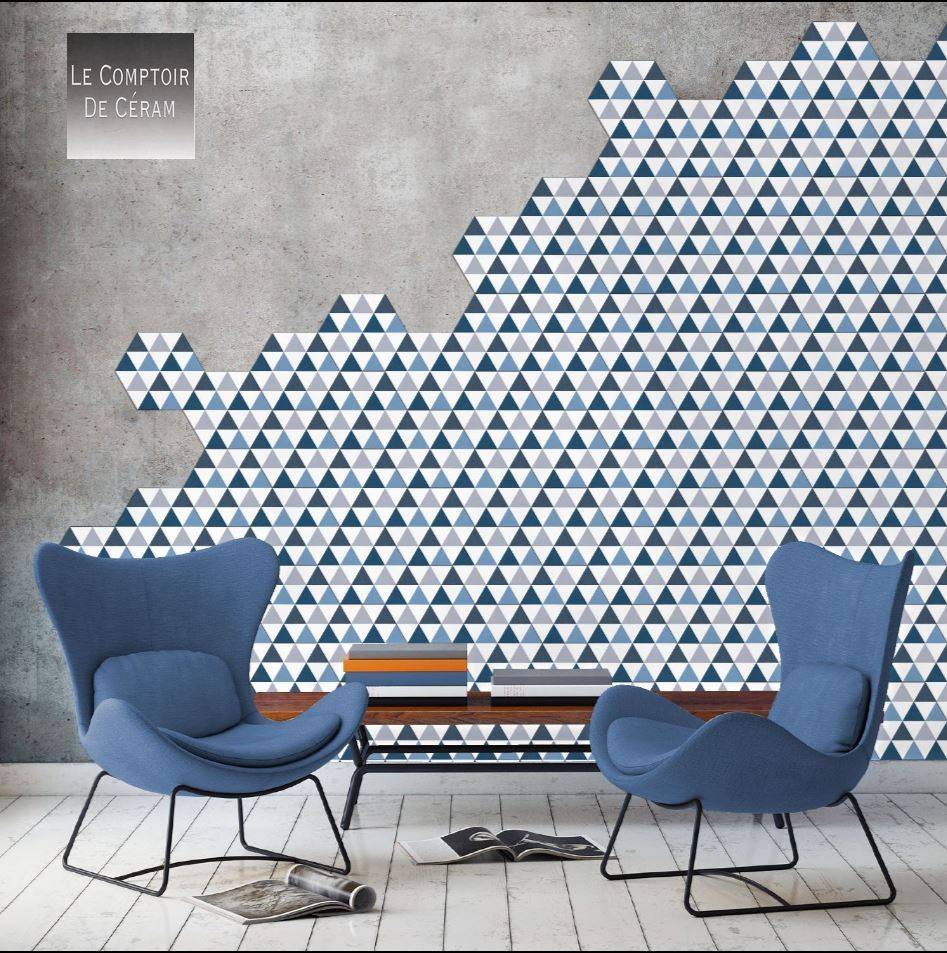 Carrelage hexagonal mur et sol graphique bleu gris 22 x 25 cm paris 75