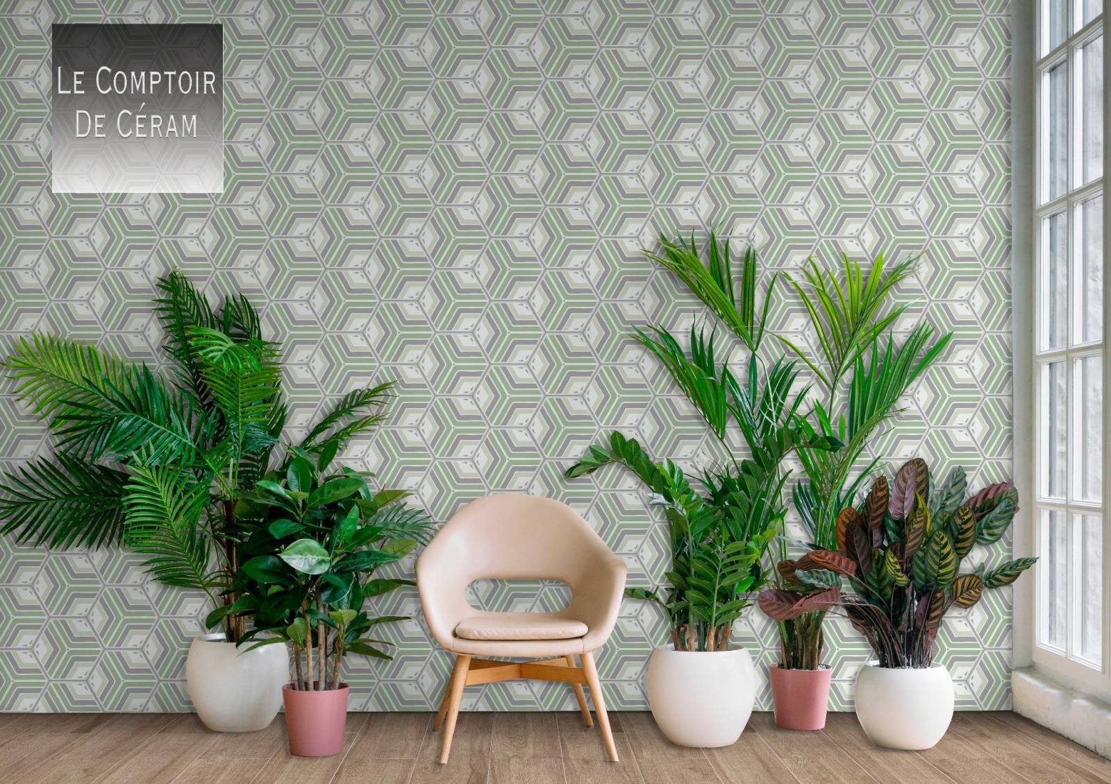 Carrelage hexagonal sol etmur floral vert 22 x 25 cm montpellier 34