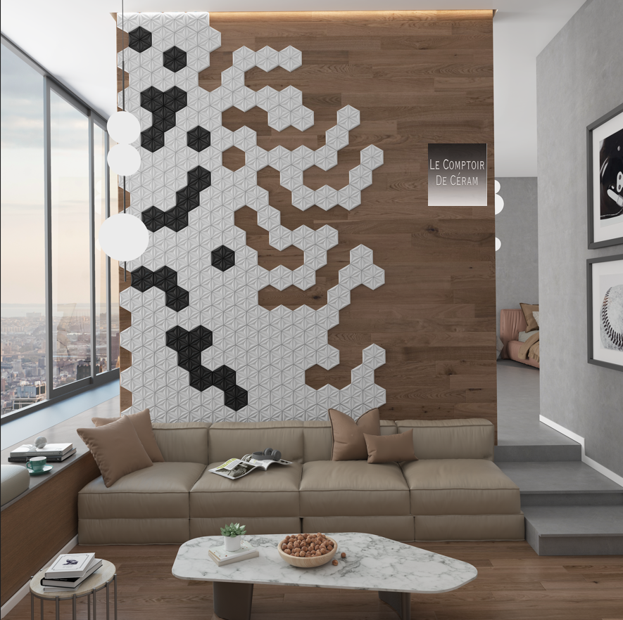 faïence hexagonale 3d blanc et noir design hauts de seine 92