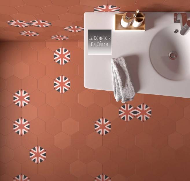 tomette hexagonale à motifs anciens couleur terracotta paris 75