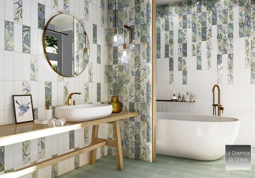 Faïence murale tropicale végétale 10 x 30 cm paris 75