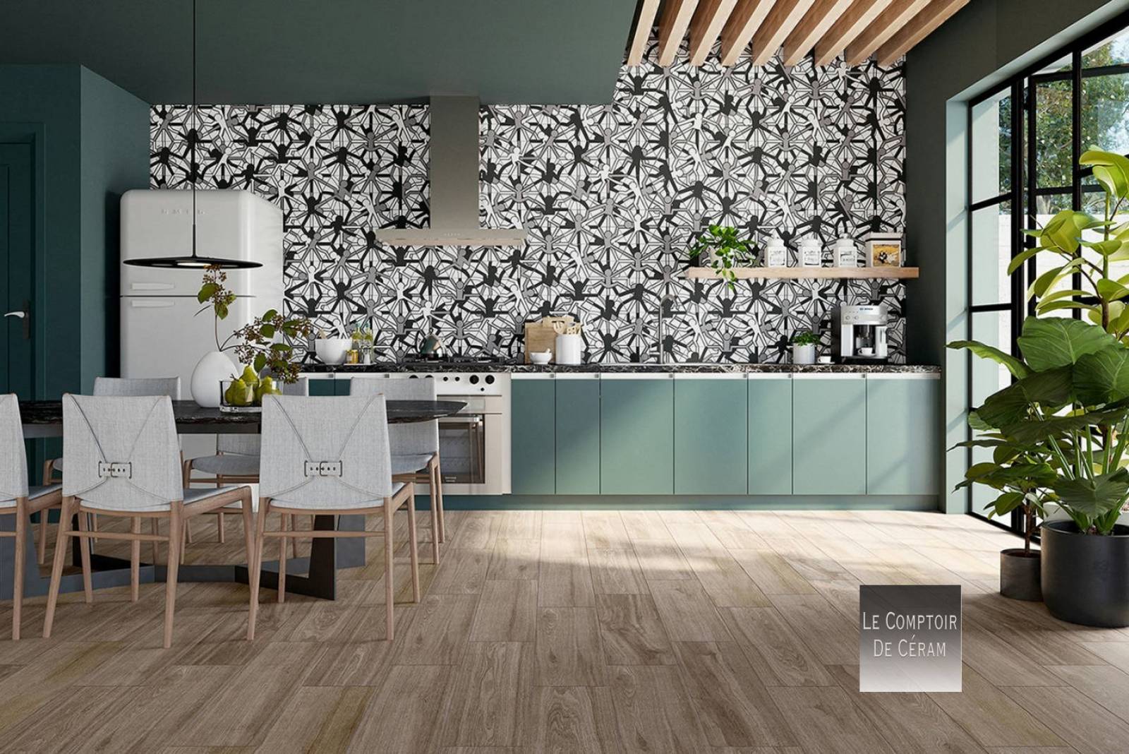 carrelage dessiné noir et blanc silhouette paris 75