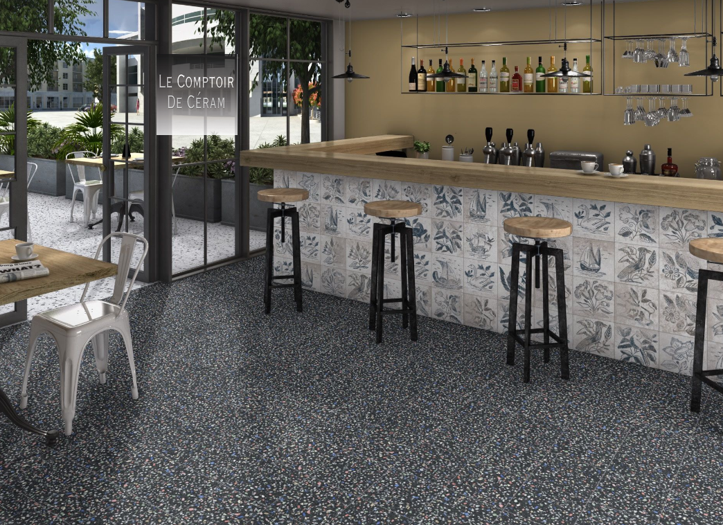 carrelage sol terrazzo noir et couleur design hauts de seine 92