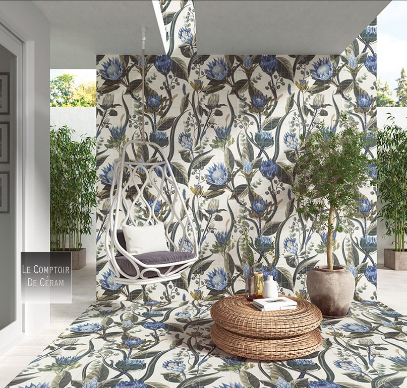 carrelage a motifs vegetaux botanique pour terrasse exterieure nice 06