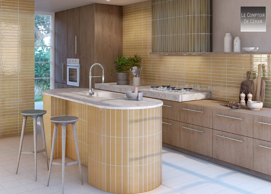 carrelage brillant rectangulaire 5 x 30 caramel nude Nice 06