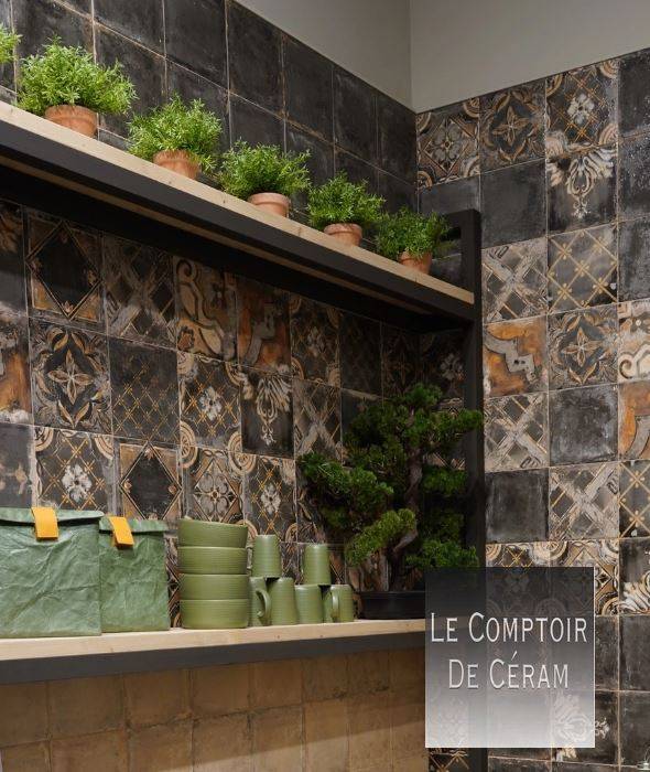 faience mural 3D noir effet patine usee bordeaux 33