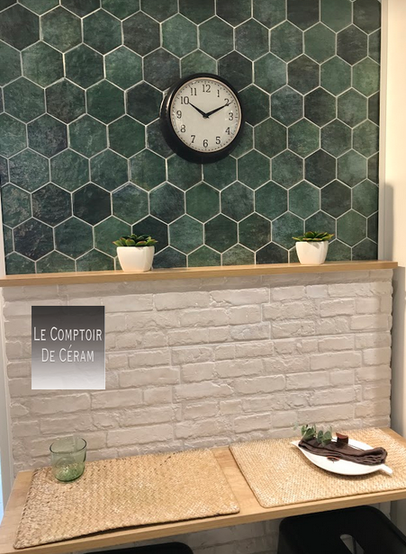 MOSAIQUE ASPECT ZELLIGE VERT POUR CREDENCE SALLE DE BAINS MONTPELLIER 34