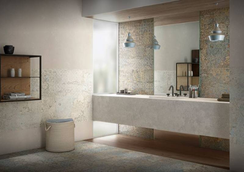 CARRELAGE GRAND FORMAT EFFET DE TAPISSERIE BLEU DESIGN SALLE DE BAINS NIMES 30