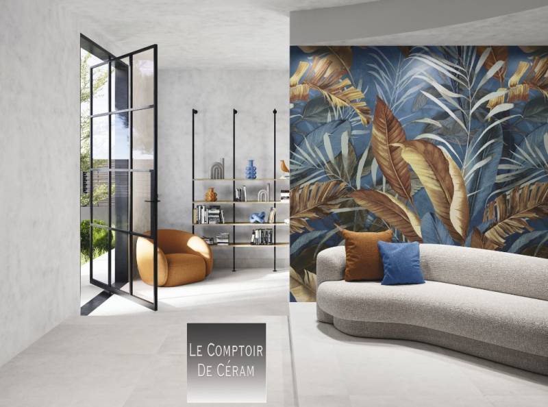 carrelage fine épaisseur slim grand décor feuillage mur panoramique XXL canes 06