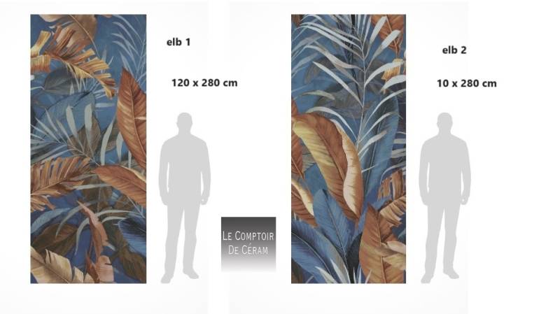 carrelage decor panoramique XXL feuillage tropical bleu coloré paris 75