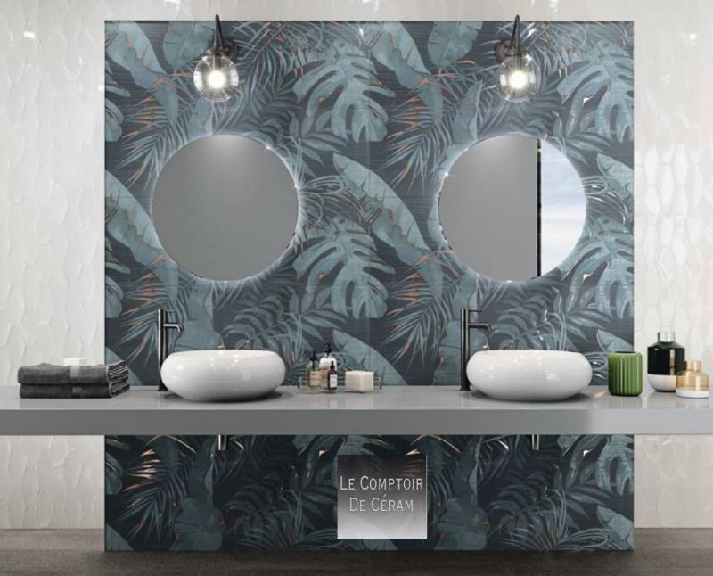 CARRELAGE MURAL AVEC FEUILLES BLEUES ET OR 40 X 120 CM RENNES 35