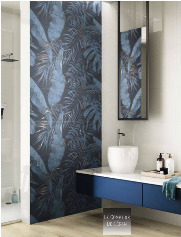 CARRELAGE MURAL FEUILLAGE BLEU 40 X 120 CM CANNES 06