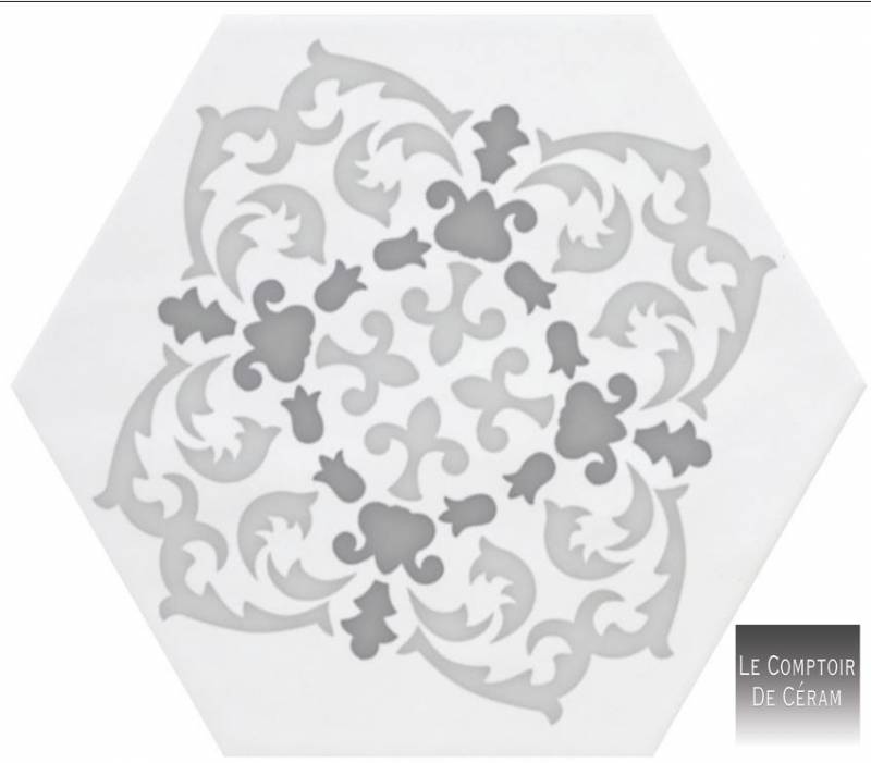 FAIENCE HEXAGONALE A MOTIF RETRO BLANC BRILLANT LILLE 59
