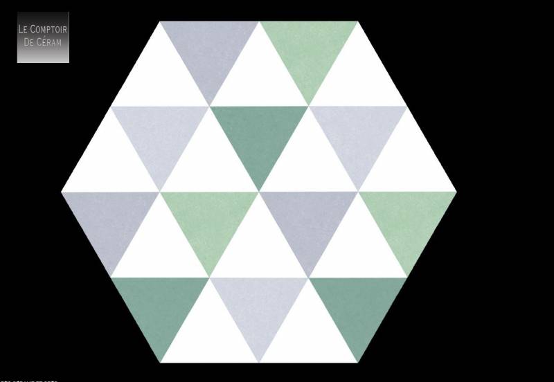 carrelage hexagonal geometrique triangle vert gris blanc 22 x 25 cm marseille 13
