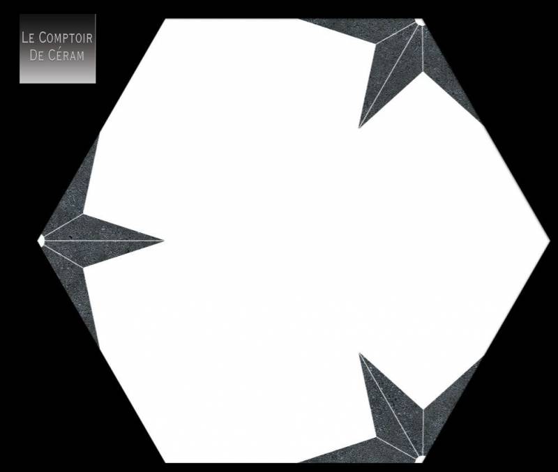 CARRELAGE HEXAGONAL 25 X 25 MOTIF ETOILE NOIR ET BLANC CANNES 06
