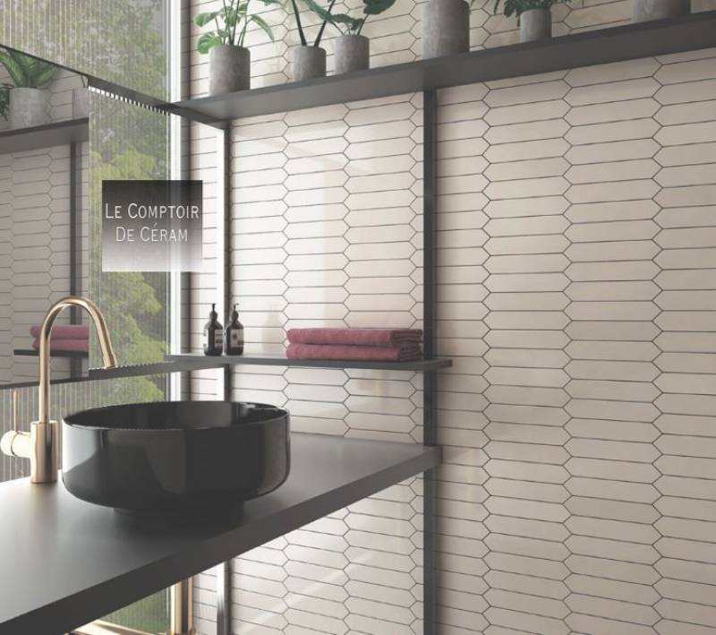 carrelage mural hexagonal 5 x 25 cm blanc lyon 69