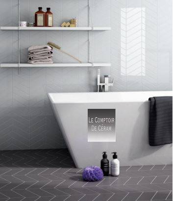 CARRELAGE MURAL A CHEVRON BLANC BRILLANT MONTPELLIER 34