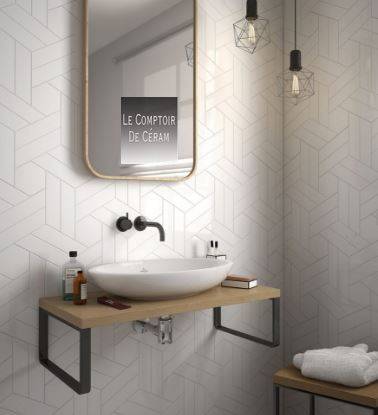 CARRELAGE MURAL A CHEVRON BLANC MAT 18 X 5 CM NIMES 30
