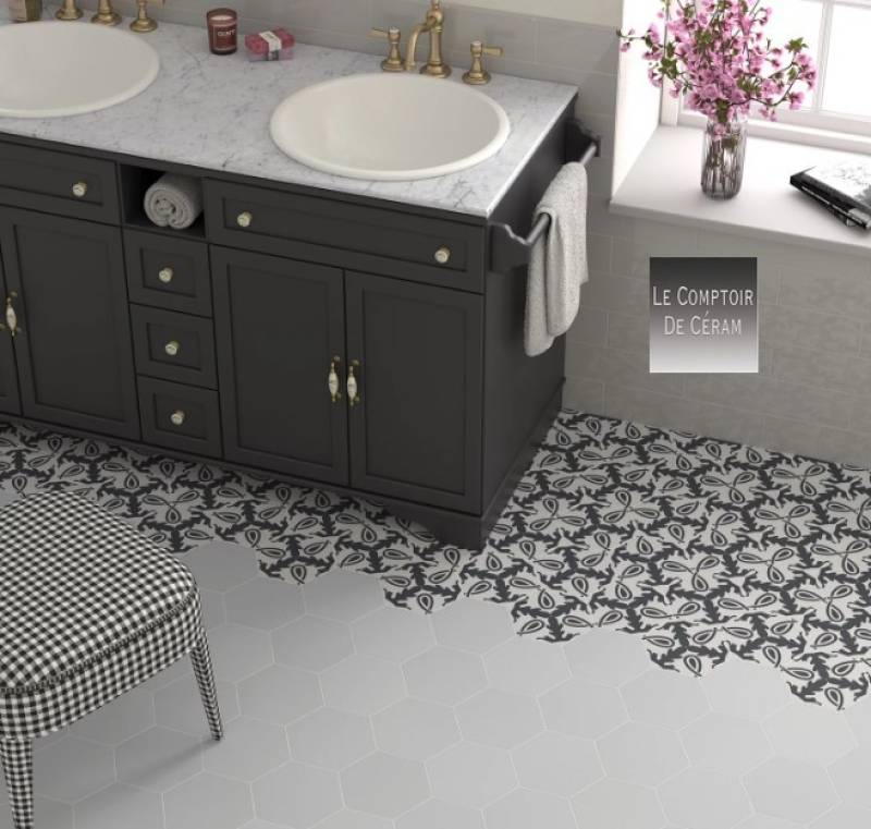 carrelage sol tomette à motifs retro noir gris salle de bains 2024 Nîmes 30