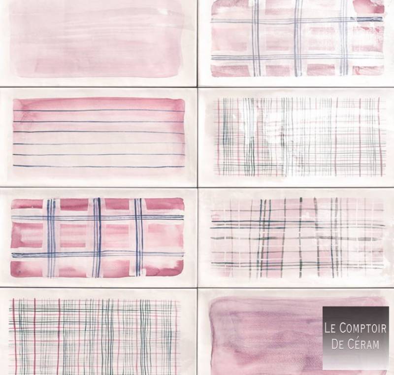 FAIENCE MURAL A MOTIFS ROSE ET BLANC DIJON 21