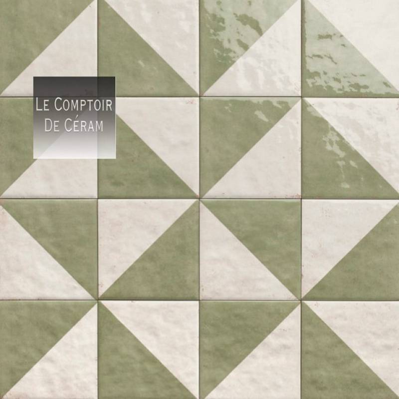 carreage brillant géométrique 15 x 15 cm vert et blanc design Versailles 78