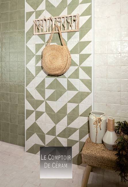 carrelage mural esprit graphique vert et blanc brillant petit prix rennes 35