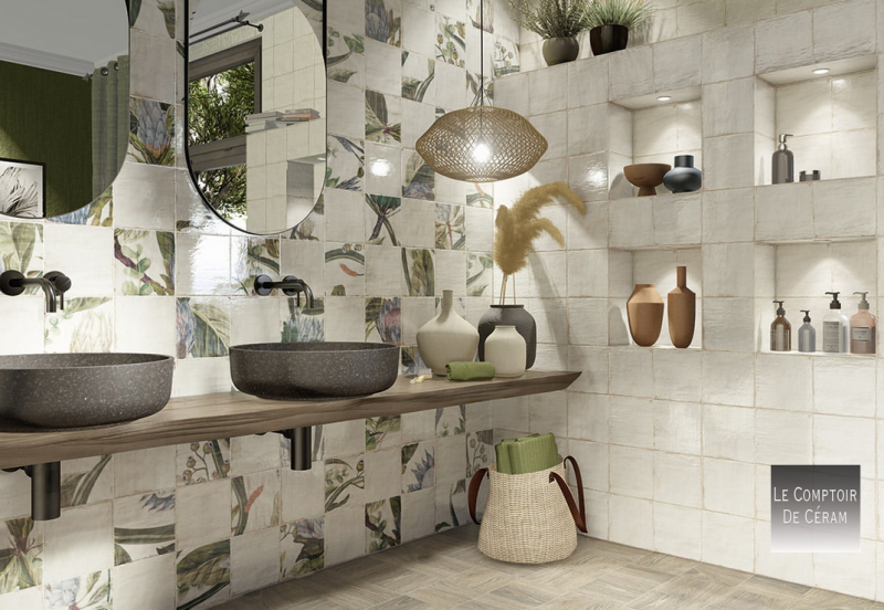 SALLE DE BAINS FAIENCES FLEURS 20 X 20 CM LYON 69