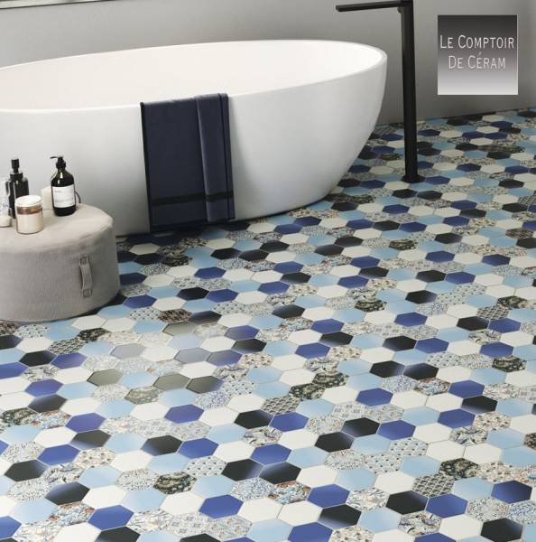 carrelage hexagonal bleu salle de bain 2019  mayenne 53