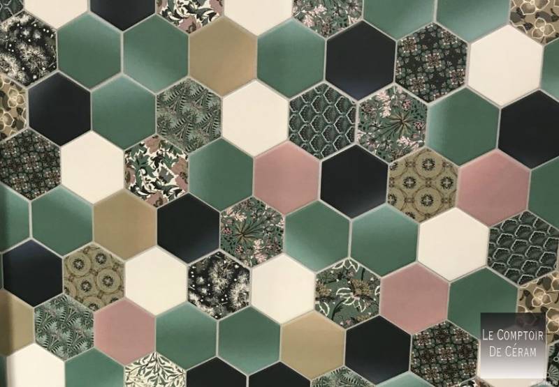 carrelage hexagonal vert et rose à fleurs toulouse 31