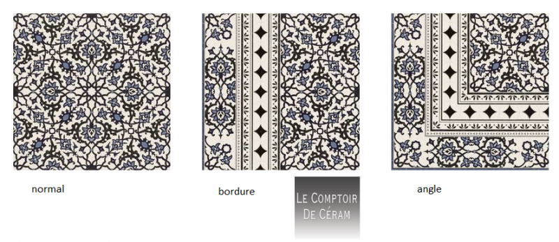 CARRELAGE SOL ET MUR MOTIFS ARABESQUE NOIR BLANC BLEU PAS CHER MARSEILLE 13