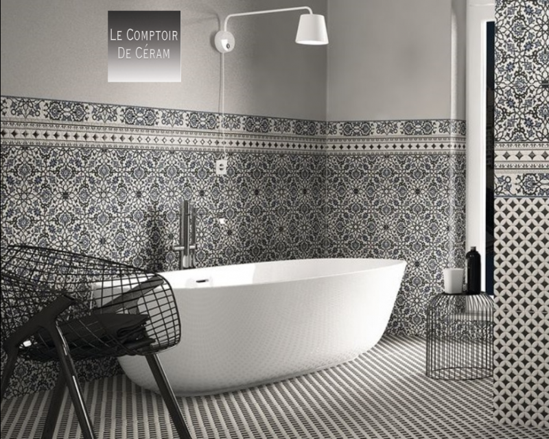 CARRELAGE AZULEJOS NOIR BLANC 44 X 44 CM SOL ET MUR PETIT PRIX PARIS 75