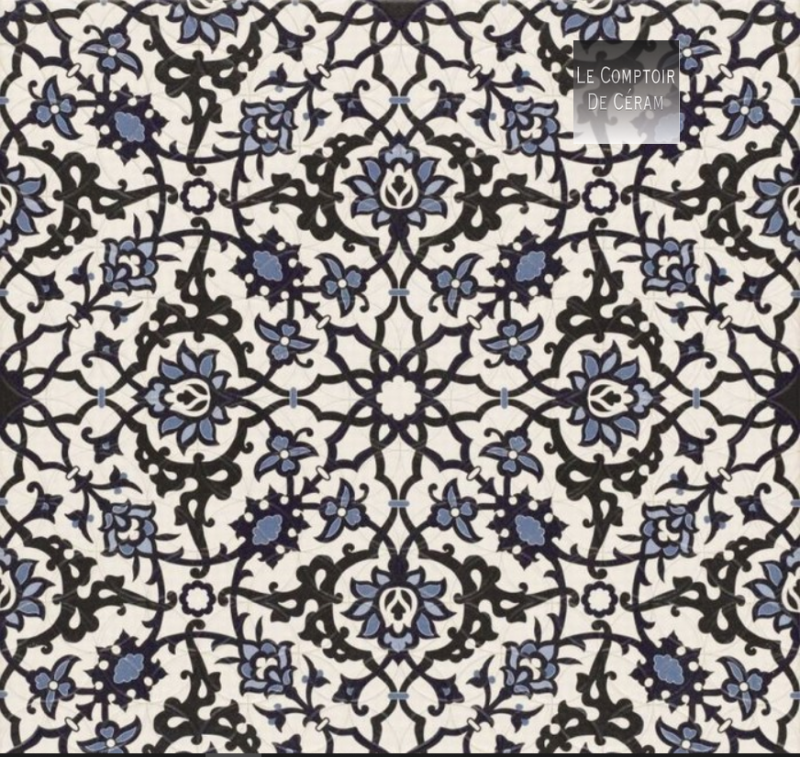 CARRELAGE AEULEJOS 44 X 44 CM MOTIFS ARABESQUES BLEU BLANC NOIR LYON 69