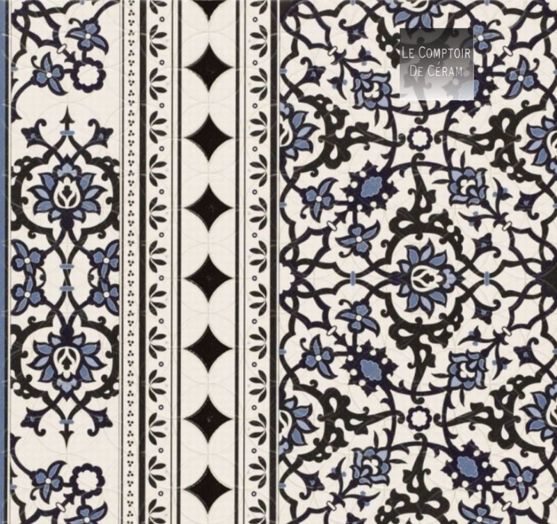 BORDURE TAPIS EN CARRELAGE BLEU BLANC ET NOIR 44 X 44 CM GRENOBLE 38