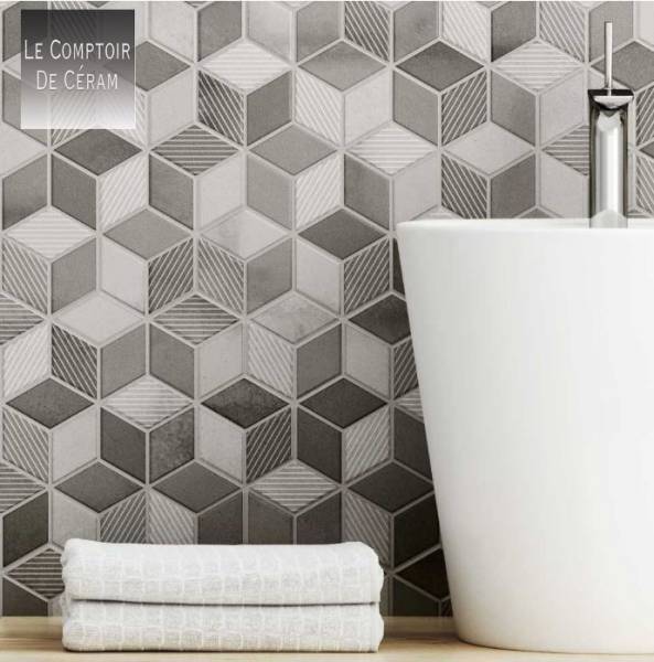 carrelage losange gris blanc pour salle de bains design lyon 69