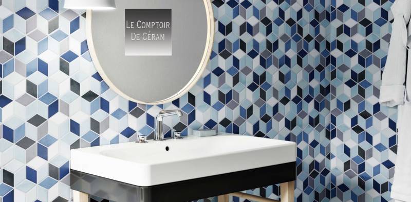 carrelage losange bleu blanc design strasbourg 67