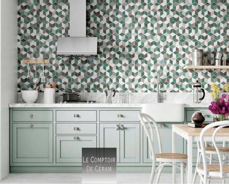 carrelage mur et sol losange vert blanc design bordeaux 33