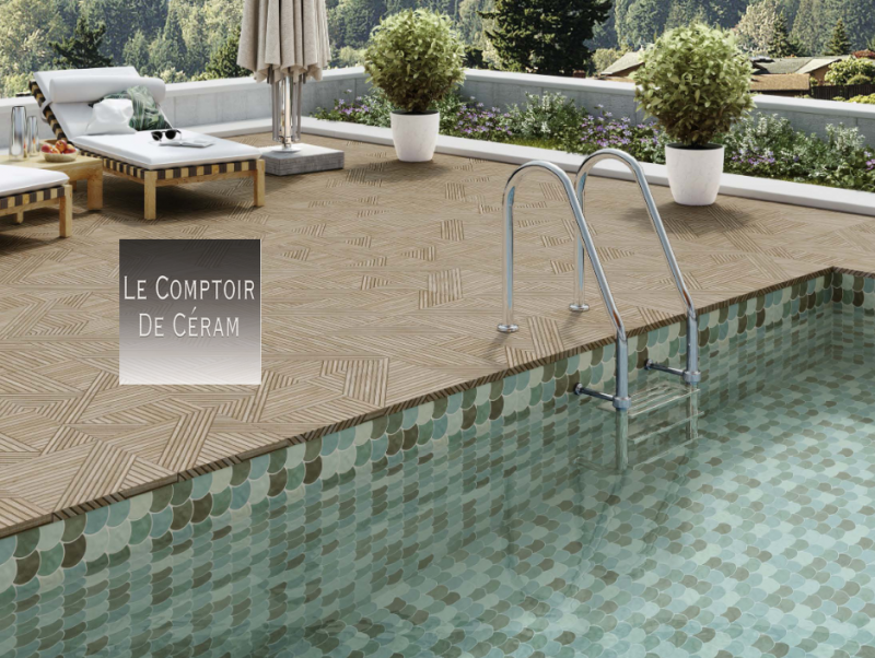 CARRELAGE EFFET ZELLIGE ECAILLE DE POISSON VERT POUR INTERIEUR ET EXTERIEUR CANNES 06