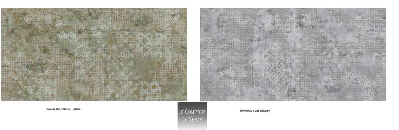 carrelage gres cérame vert ou gris motif tapisserie 50 x 100 cm bourg en Bresse 01