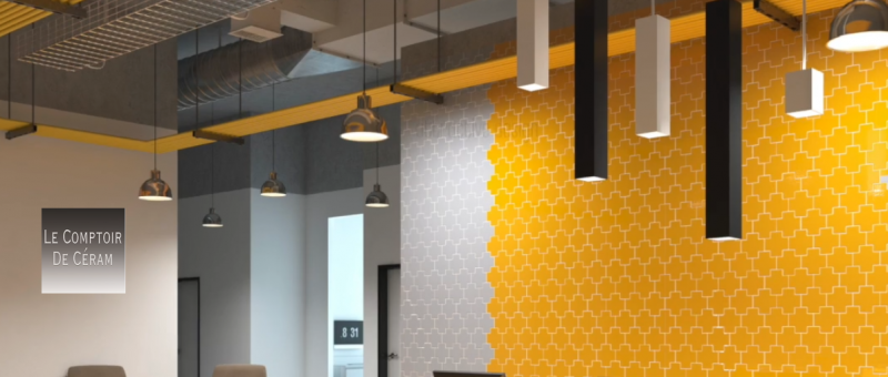 carrelage jaune blanc forme croix pour boutique ou restaurant avignon83