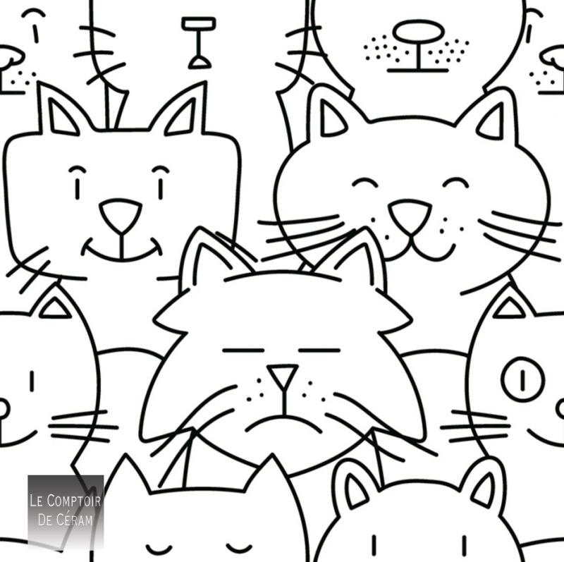 carrelage mural imprimés chat noir et blanc pour salon de toilettage paris 75