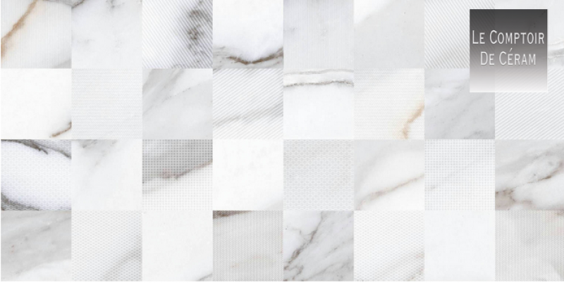 CARRELAGE EFFET MARBRE BLANC SATINE FORMAT 33 X 66 CM POUR INTERIEUR ET EXTERIEUR NIMES 30