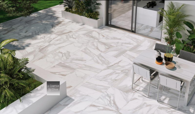 CARRELAGE POUR TERRASSE IMITATION MARBRE BLANC GRAND FORMAT DESIGN VAR 83