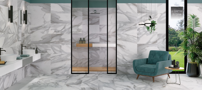 FAIENCE MARBRE BLANC POUR SALLE DE BAINS CHIC BLANCHE 33 X 66 CM GRENOBLE 38