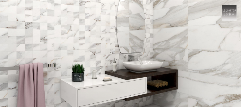 SALLE DE BAIN CARRELAGE MARBRE BLANC 2022 RENNES 35