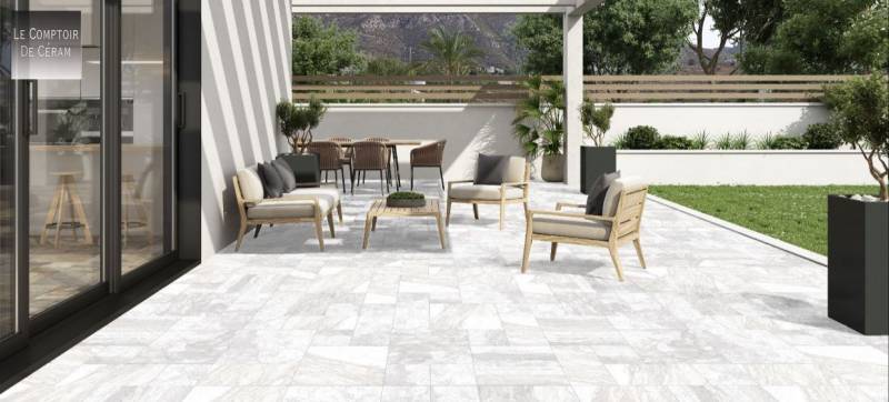 CARRELAGE TERRASSE DESIGN MARBRE BLANC PARIS 75