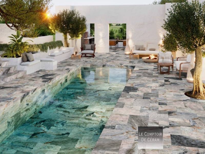 carrelage pour piscine imitation marbre arabescato 2025 cannes 06