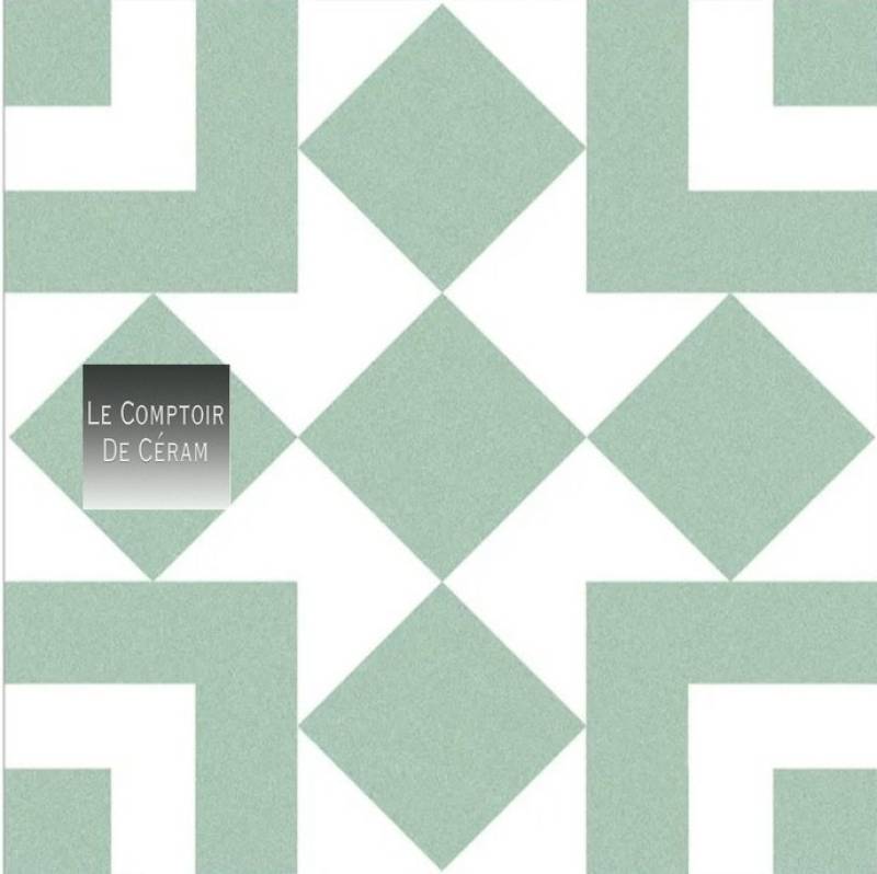carreau sol et mur graphique vert et blanc salle e bain retro 2026 Dijon 21
