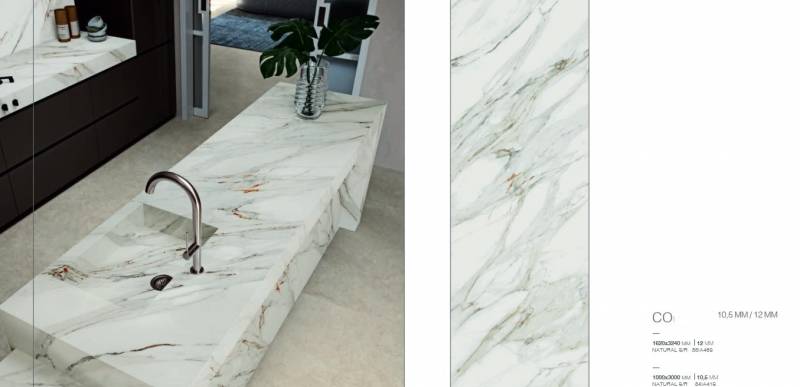 carrelage imitation marbre blanc grand format et faible epaisseur pour plan de travail cuisine montepllier 34